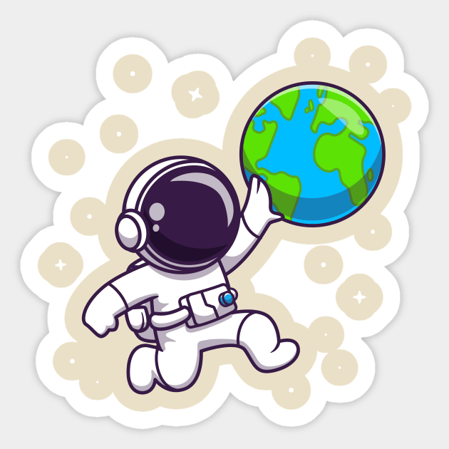 Cute Astronaut Playing Earth Ball Cartoon Sticker by Catalyst Labs